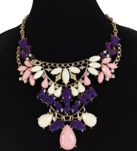 Vintage Costume Statement Necklace Choker Floral Large Blue Stone Nice - Picture 1 of 9
