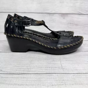 Sandalias de cuña Ariat de cuero negro con correa en T ribete trenzado cómodas talla 7 - Imagen 1 de 5