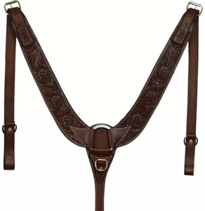 WESTERN LEATHER PREMIUM DARK BROWN PULLING BREAST COLLAR HAND CARVED F/SHIP - Picture 1 of 1