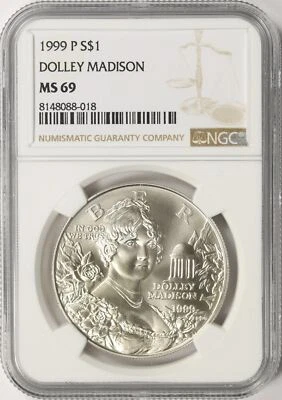 1999-P $1 Dolley Madison Commemorative Silver Dollar NGC MS69 - Image 1 of 2