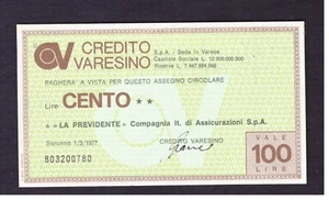 Miniassegno Credito Varesino La Previdente  100 L 1-3-1977 - Picture 1 of 1
