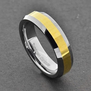 6mm Gold Plated Bevel Edge Tungsten Carbide Jewelry Men's Jewelry Wedding Ring - Picture 1 of 10