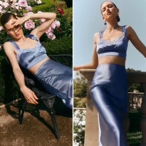 Reformation | NWT Beatrice 100% Silk Midi Skirt Two Piece Set Viola Blue 10 $298 - Foto 1 di 16