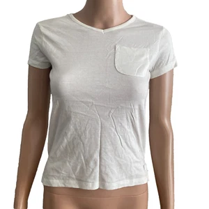 7 For All Mankind Pocket Tshirt Girls Medium White Hi Lo Short Sleeve New - Picture 1 of 8