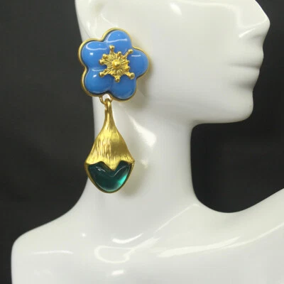 Pendientes antiguos estilo azul aguja plata vintage moda ligeros de lujo Foto 1 de 3