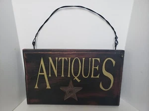 Rustic Style Wood "Antiques" Metal Star Sign Home Decor Business Sign - Picture 1 of 5