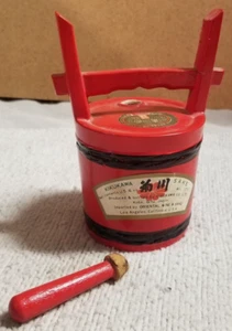 Vintage Japanese Kikukawa Sake CARRYING BUCKET mini figural bottle w/ STOPPER  - Picture 1 of 8