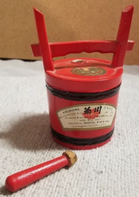 Vintage Japanese Kikukawa Sake CARRYING BUCKET mini figural bottle w/ STOPPER  - Image 1 of 4