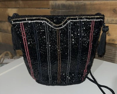 Vintage 1980’s Handmade Evening Beaded Purse Clutch Bag Zip Closure Multi Colors - Image 1 of 4