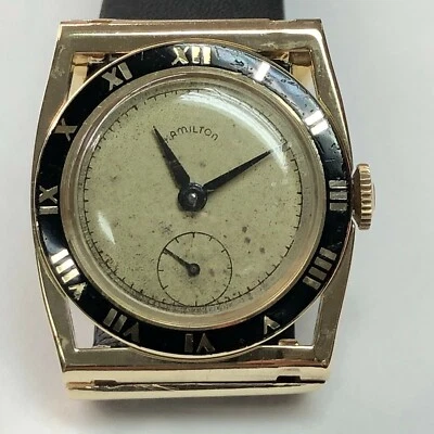 Reloj Hamilton 28mm De Colección Reloj Tubería 14k YG 747 Movimiento Estuche con Bisagras Raro Foto 1 de 4