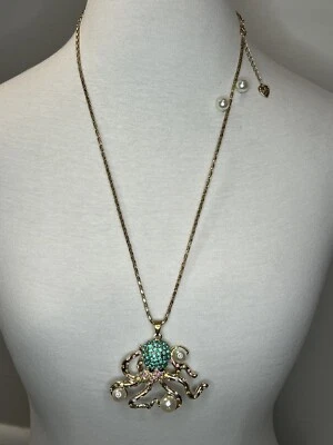 Betsey Johnson Large Octopus Statement Necklace Aqua & Earrings Faux Pearls - Image 1 of 4