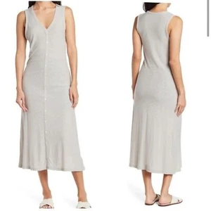 Standard James Perse Cardigan Ribbed Sleeveless Gray Foil Maxi Dress Size 4/ L - Picture 1 of 8