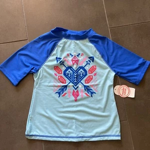 Wonder Nation Girls Aztec Print Be Mine Blue Rash Guard Shirt XS 4-5 New - Picture 1 of 4
