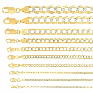 Solid 14k Yellow Gold Cuban Link Chain Necklace D/cut 1.5mm-10mm Sz 16"-30" - Picture 1 of 21