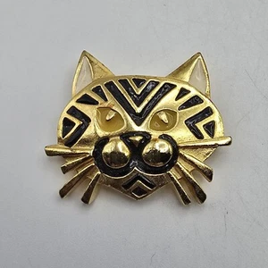Spilla spilla faccia di gatto marcata rosso tono oro design gattino vintage 1,5"W - Foto 1 di 6