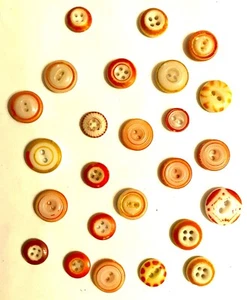 25 Antique Orange & White China Buttons - Stencils Ringers Piecrust Inkwell - Picture 1 of 2