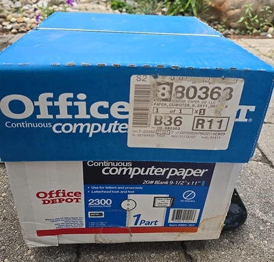 Office Depot Continuous Feed Computer Paper 9.5 X 11 Dot Matrix Printer 2300 pgs - Image 1 of 2