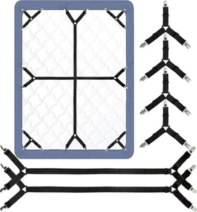Bed Sheet Straps, 6 Pack Fitted Bed Sheet Fasteners Clips Adjustable Crisscro... - Picture 1 of 7