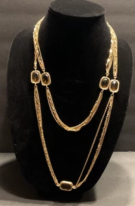 Collar Cadena Vintage SARAH COVENTRY Vidrio Ámbar Multi Hilo Tono Dorado 42" L - Imagen 1 de 4