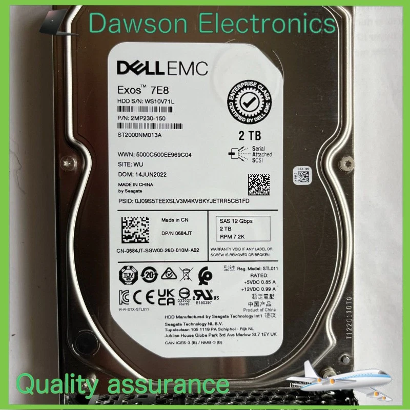 DELL EMC 684JT 0684JT 2TB 7.2K SAS 12Gb/s 3.5" HDD 14/15/16G KIT - Image 1 of 1