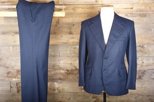 Vintage bespoke suit 40S 36W 29L wool heavy cloth  blue navy canvassed - Picture 1 of 14
