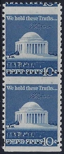 1510 - 10c Margin Misperf Error / EFO Pair "Jefferson Memorial" Mint NH - Picture 1 of 1