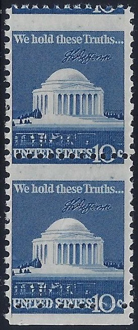 1510 - 10c Margin Misperf Error / EFO Pair "Jefferson Memorial" Mint NH - Image 1 of 1