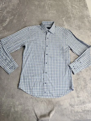 New David Donahue Button Down Shirt S Small Cotton Long Sleeve Plaid Mens Blue - Image 1 of 4