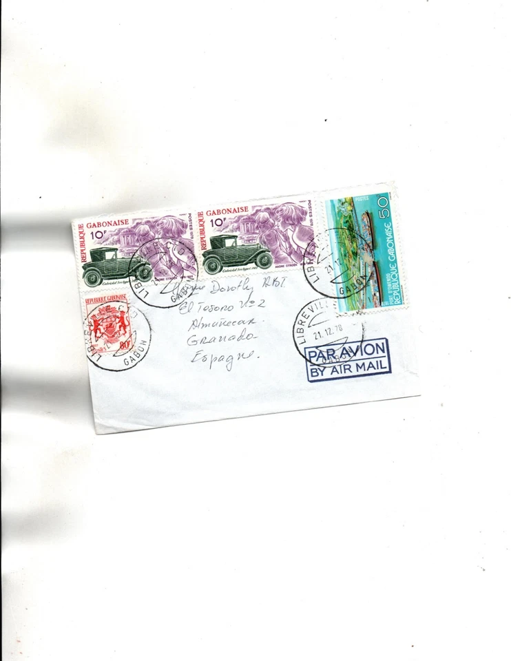 Gabon 1978 to Spain Sc#395(x2),403,383  Cars - Image 1 of 1