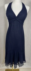 Vestido De Colección Cache EE. UU. Y2K Para Mujer Talla 8 Azul Marino Brillante Halter Brillo - Imagen 1 de 11