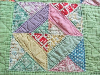 1930's vintage Utility Block cotton  cutter quilt hand quilted 74 x 82  crafts - Image 1 of 4