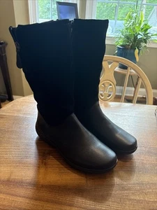 Hotter Womens Black Suede/Leather Boots Womens US 8 1/2 Zip Up - Picture 1 of 1
