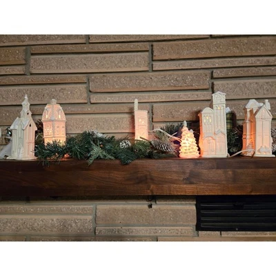 Cerámica Iluminada 6 Casas de Pueblo de Navidad Árbol Set Blanco Nieve Elegante Foto 1 de 4