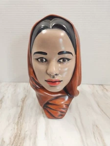 Vintage Chalkware Lady Bust Head Figure With Scarf Woman - Picture 1 of 6