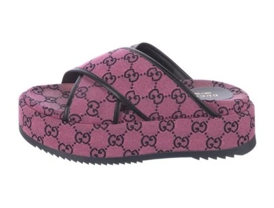 Gucci Pink Criss Cross Platform Size 39 /8   Made in Italy Pink/Black Canvas 🥰 - Image 1 of 4