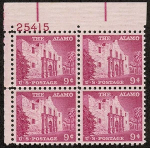 US USA Sc# 1043 MNH FVF PLATE # BLOCK The Alamo San Antonio Texas - Picture 1 of 1