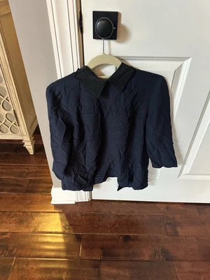 Auténtica Camisa Blusa PRADA Azul Medianoche Seda Con Cuello Negro Talla 42 Foto 1 de 4