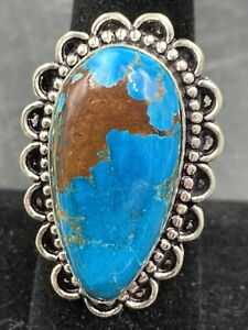 #8 Southwestern 925 Silver [Q5] High Grade Bisbee Turquoise Ring Size