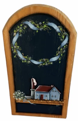 Caja de gabinete porta llaves de pared de madera pintada a mano vintage firmada Sherrill Foto 1 de 4