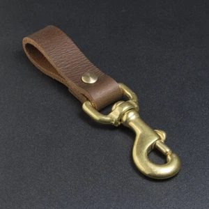 Heavy Duty Leather Key Fob Belt Loop Key Holder Brass Snap Hook Slip Key Chain - Picture 1 of 4