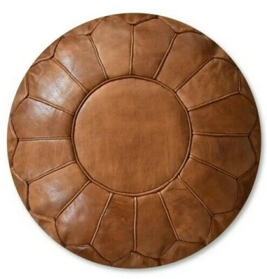 Premium XL Leather Pouffe Caramel Brown - Delivered Stuffed, Ottoman, Footstool - Image 1 of 2
