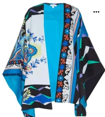 ETRO Capa Poncho Chaqueta Chal Geométrico Estampado Ecléctico Algodón Multicolor Arco Iris Foto 1 de 4