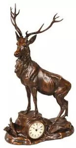Figural Mantel Clock MOUNTAIN Lodge Royal Stag Deer Chocolate Brown Resin - Picture 1 of 1
