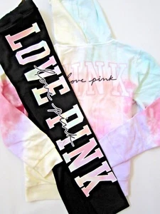 LOT Victoria Secret Pink FREYA TIE DYE LOGO RAINBOW HOODIE LEGGING PANT L XL SET - Picture 1 of 12
