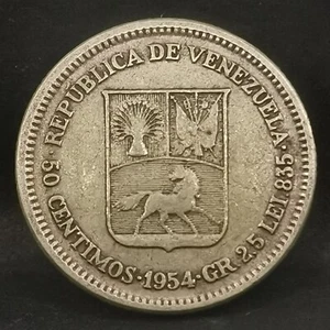 50 CENTIMOS 1954 ARGENT 835‰ SIMON BOLIVAR VENEZUELA / SILVER - Picture 1 of 2