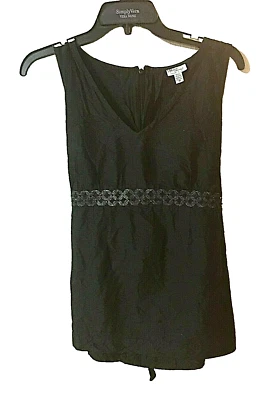 Mimi Maternity Blouse Top Womens Medium Black SILK Sleeveless Babydoll - Image 1 of 4