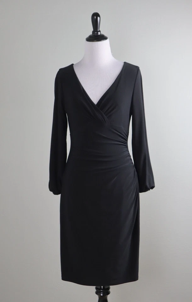 LAUREN RALPH LAUREN $129 Slinky Stretch Slit Open Sleeve Dress Size 6 Petite - Image 1 of 4