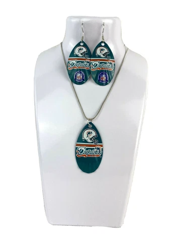 Miami Dolphins Teal NFL Logo Vintage Teardrop Spinner Earring &/ Necklace Set Cover