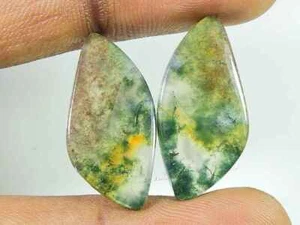 Natural Moss Agate Gemstone 14Cts. Loose Fancy Cabochon Matched Pair 12X26MM b90 - Picture 1 of 9