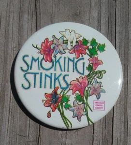 Spilla bottone puzza fumo American Cancer Society vintage - Foto 1 di 4